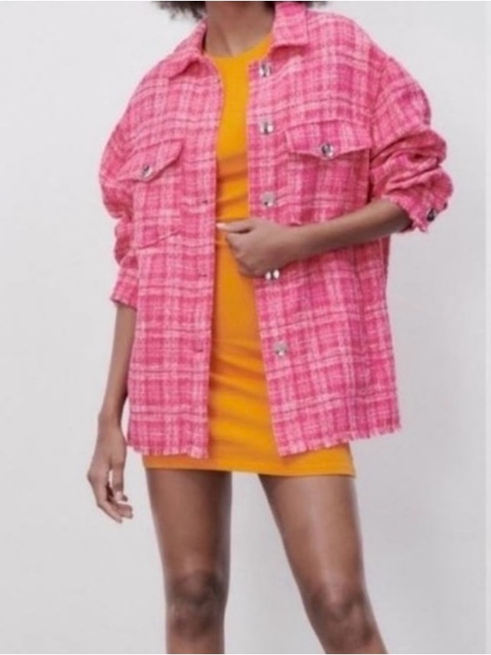 Zara Hot Pink Tweed Blazer Jacket